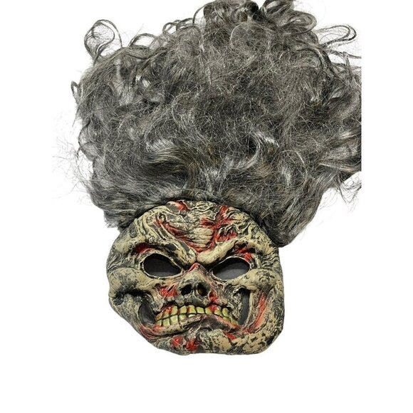 Vintage Rubber Face Teen Adult Halloween Mask Zombie Undead Gray Hair Scary - Picture 5 of 8